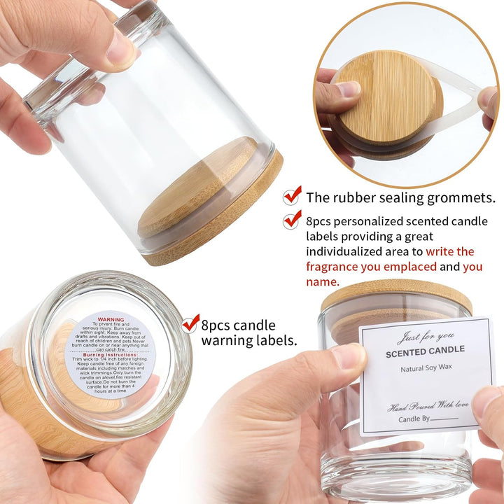 8 Pace Milchglas-Kerzengläser mit Bambusdeckel, leere Gläser (315 ml) für die Herstellung von Kerzen
