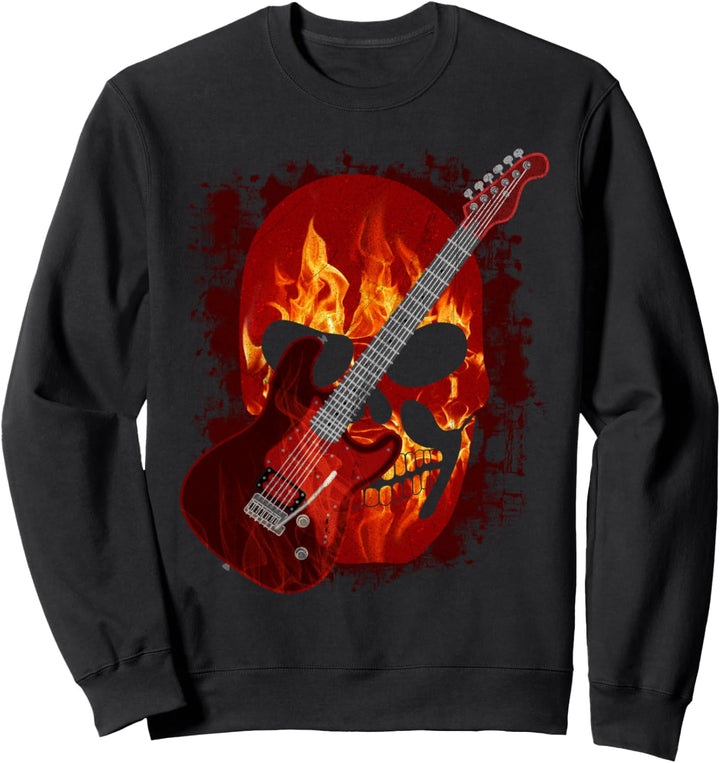 Gitarre, Totenkopf in Flammen, Feuer Sweatshirt