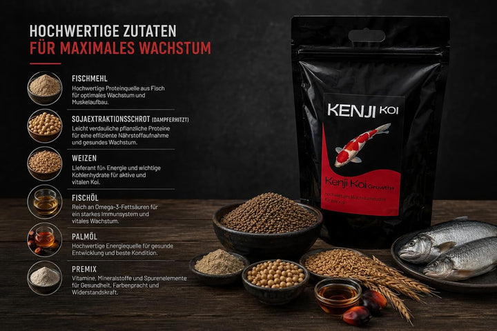 KENJI KOI Growth+ Koifutter 5kg 6mm Wachstumsfutter für den Koi | Schwimmendes Koifutter mit hochwer