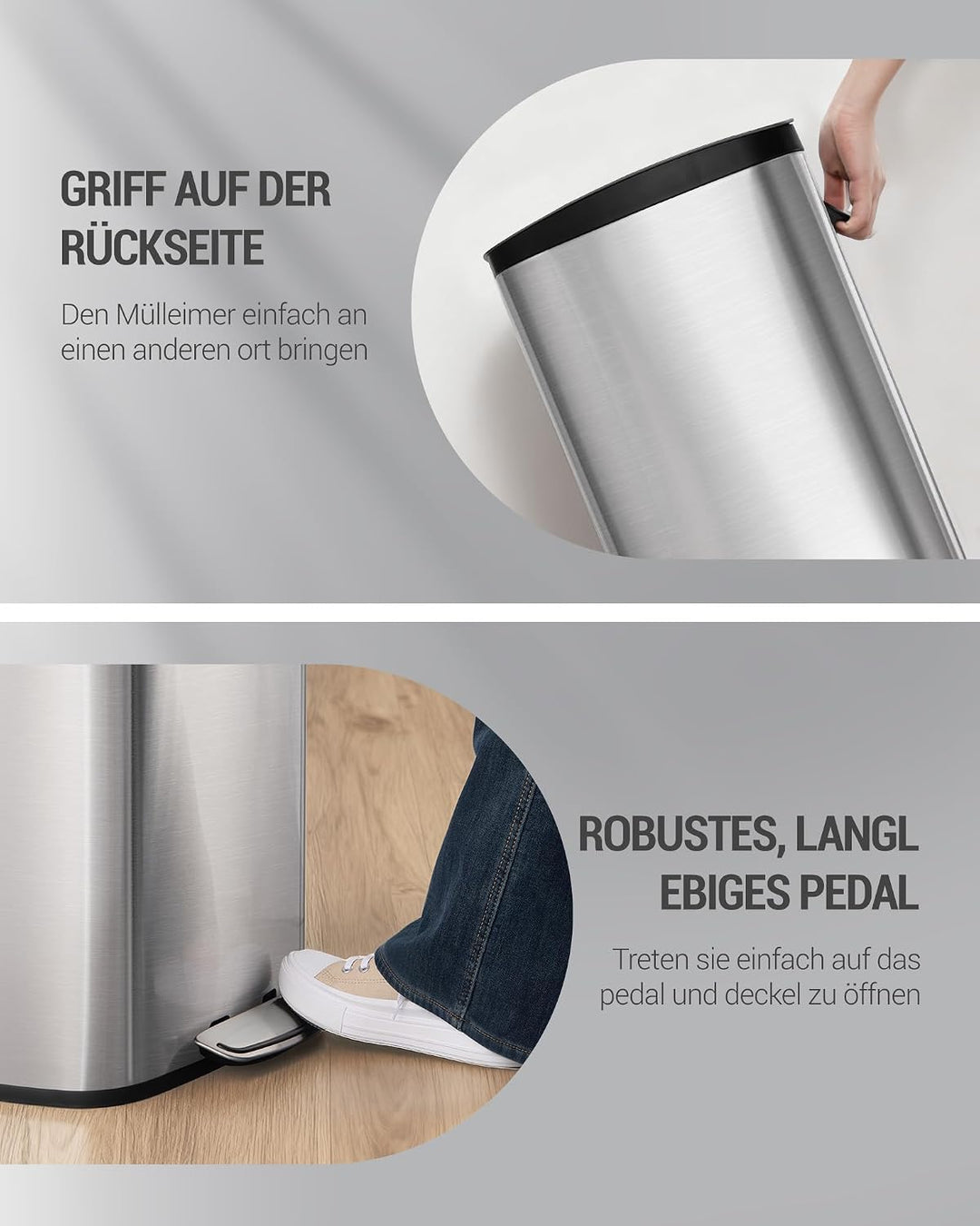 Hzuaneri Mülleimer Küche, 50 Liter Abfalleimer mit Tretpedal, Tretmülleimer mit Softclose-Deckel und