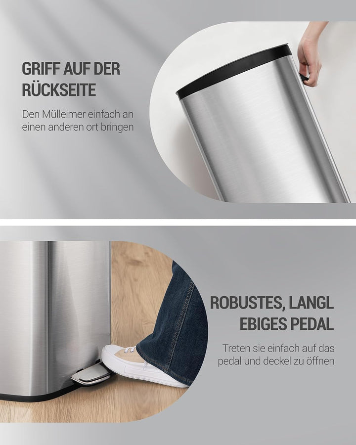 Hzuaneri Mülleimer Küche, 50 Liter Abfalleimer mit Tretpedal, Tretmülleimer mit Softclose-Deckel und
