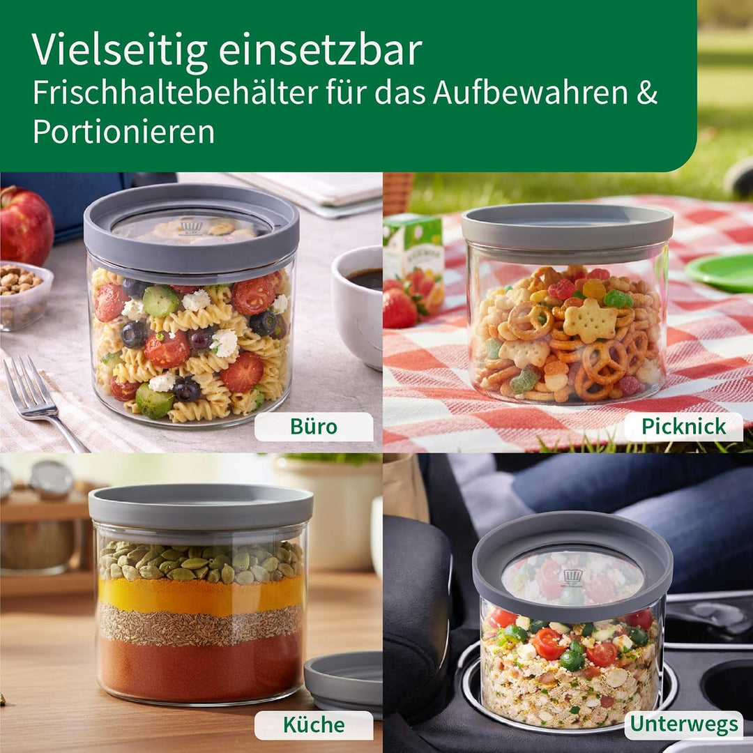 FACKELMANN Chefkoch trifft 4er Set Vorratsbehälter mit Glasdeckel – 2 L, Borosilikatglas, luftdicht