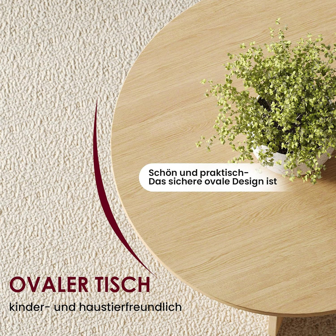 YOUDENOVA Couchtisch Ovaler Beistelltisch Holz Modern Wohnzimmertisch Coffee Table Klein Tisch für W
