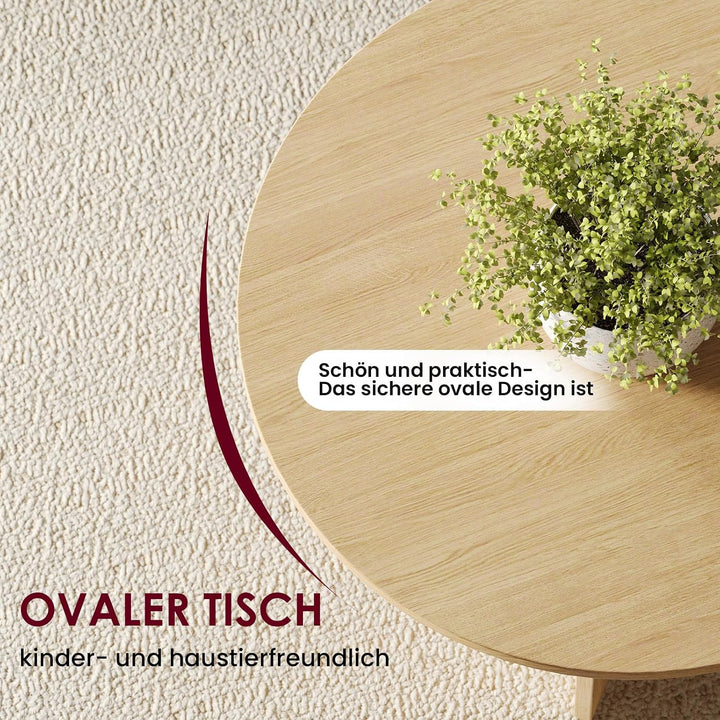 YOUDENOVA Couchtisch Ovaler Beistelltisch Holz Modern Wohnzimmertisch Coffee Table Klein Tisch für W