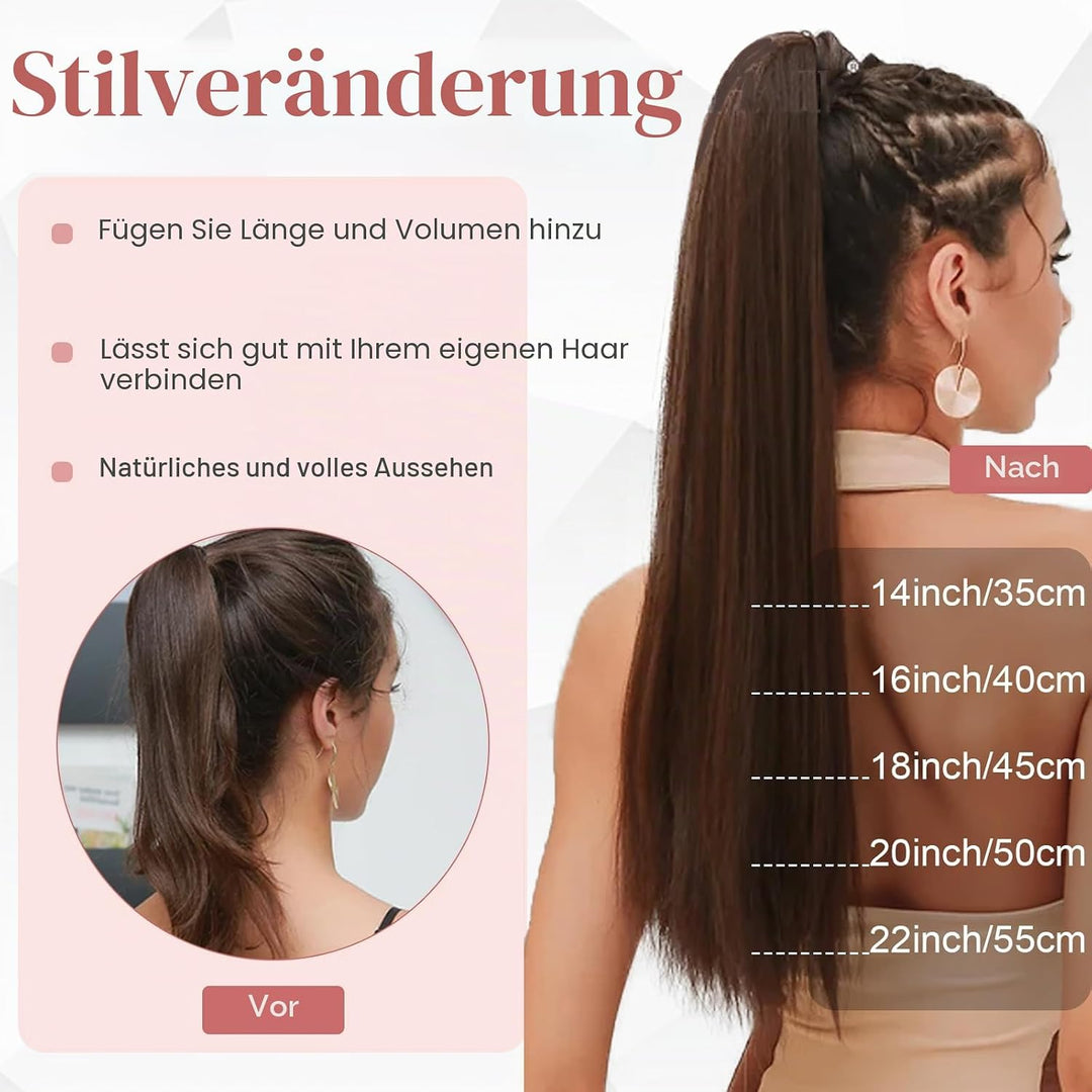 S-noilite Ponytail Extensions Echthaar Wrap Around - 100% Real Echthaar - Pferdeschwanz Haarverlänge