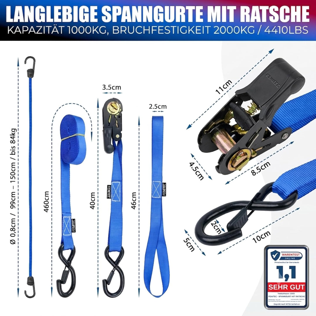 Spanngurte mit Ratsche und Haken 1000 KG Bruchlast 500 KG Tragkraft -12-TLG. 5m 25mm - EN12195-2 - Z