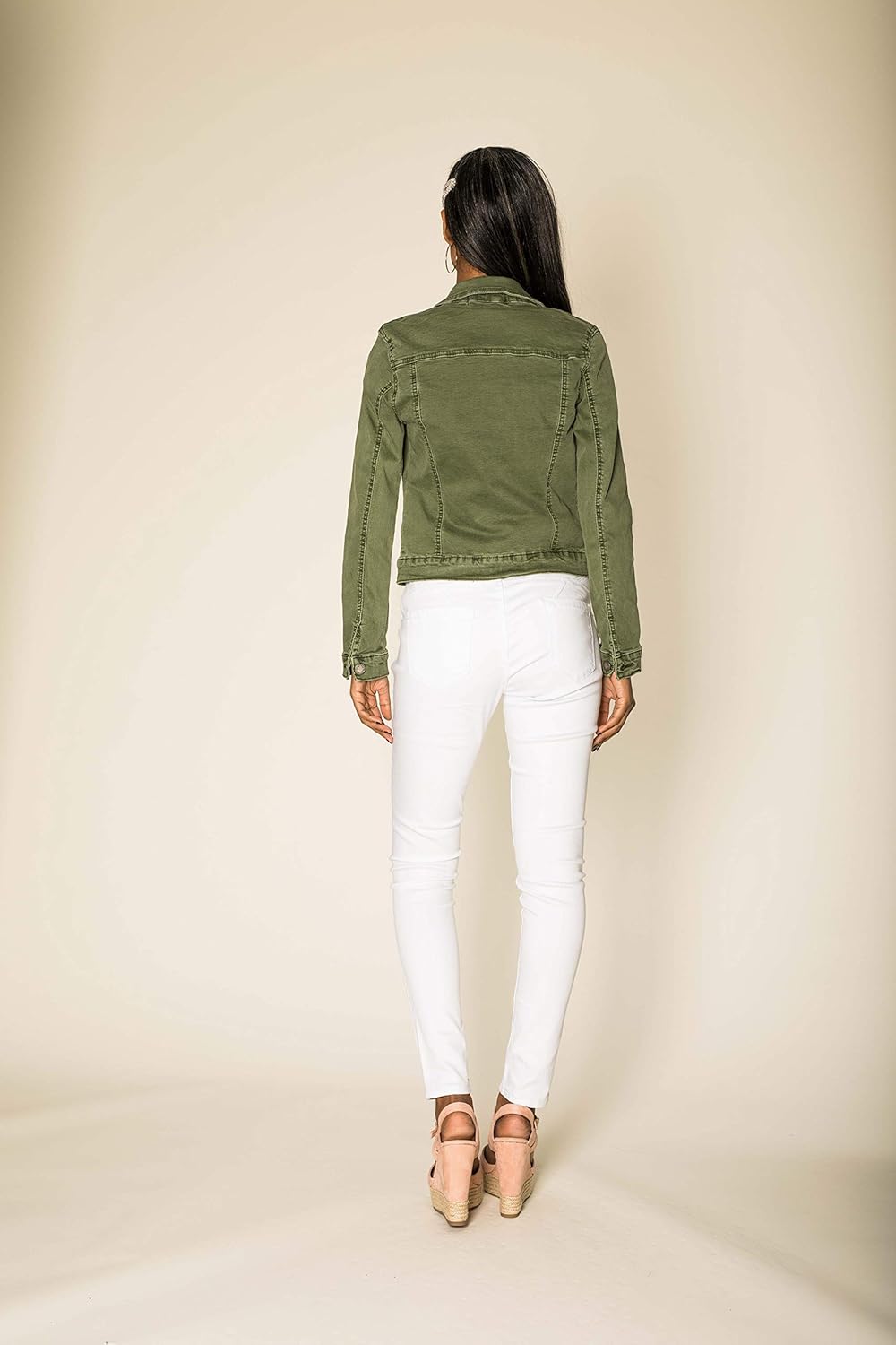 Nina Carter J212 Damen Slim-Fit Jeansjacke – Farbige Übergangsjacke mit Kent-Kragen und Taschen – Fr