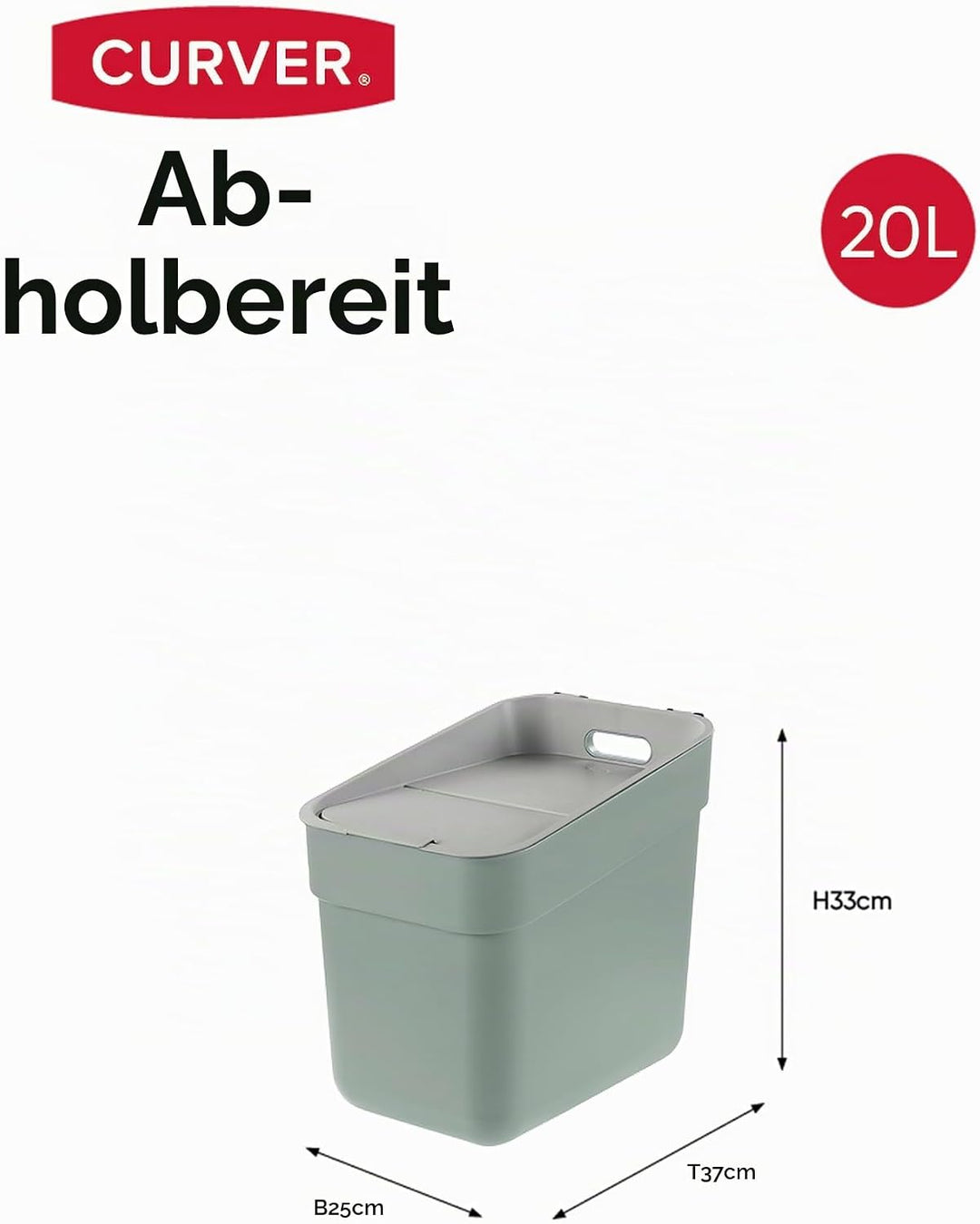 CURVER Ready to Collect 100% recycelter 20-Liter-Küchenzubehör-Recycling-Mülleimer mit Deckel mit De
