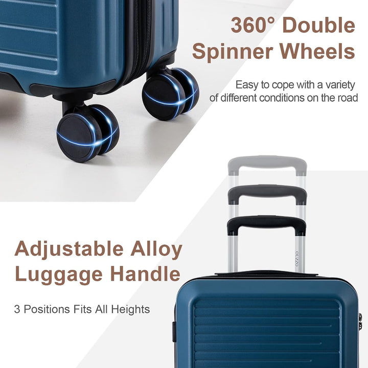 OUZZO Handgepäck Koffer 53cm, PC-Hartschale Trolley Koffer 45L, TSA Schloss Blau S, Blau S