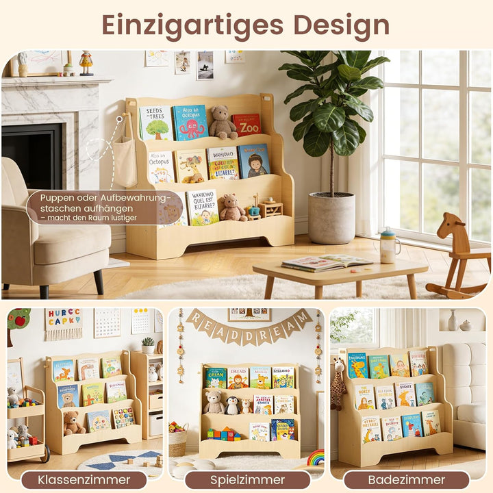 Bücherregal Kinder Montessori Kinderregal mit 3 Ablagefächern Regal Kinderzimmer Spielzeug Aufbewahr