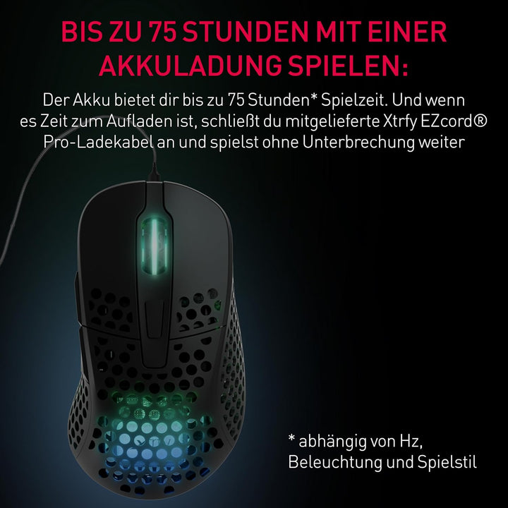 Xtrfy M4 Kabellose ultraleichte Gaming-Maus, RGB, verstellbare Form, 2,4 GHz, verzögerungsfrei, kabe