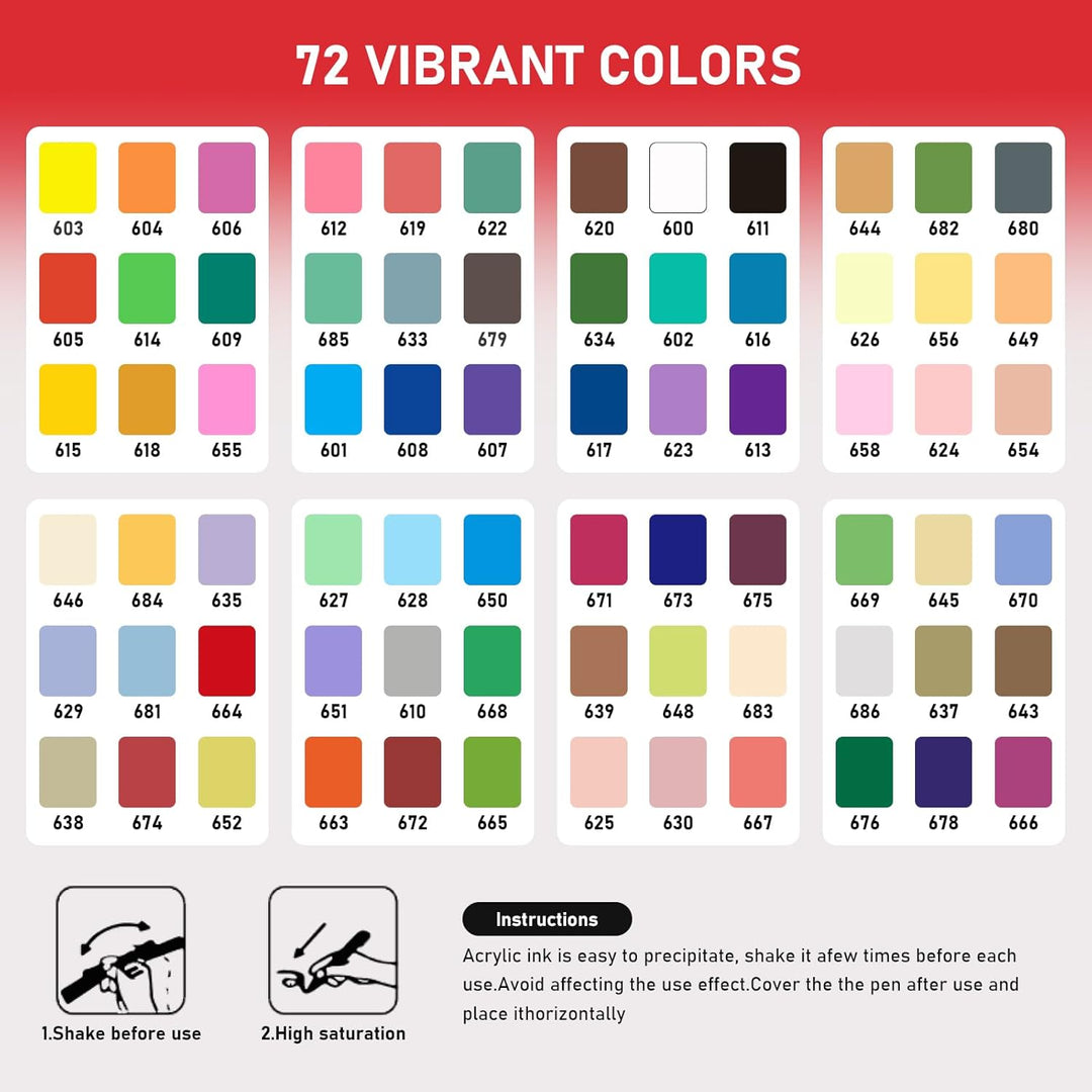 72 Farben Acrylstifte für Steine Wasserfest, Acrylic Marker Set, 72