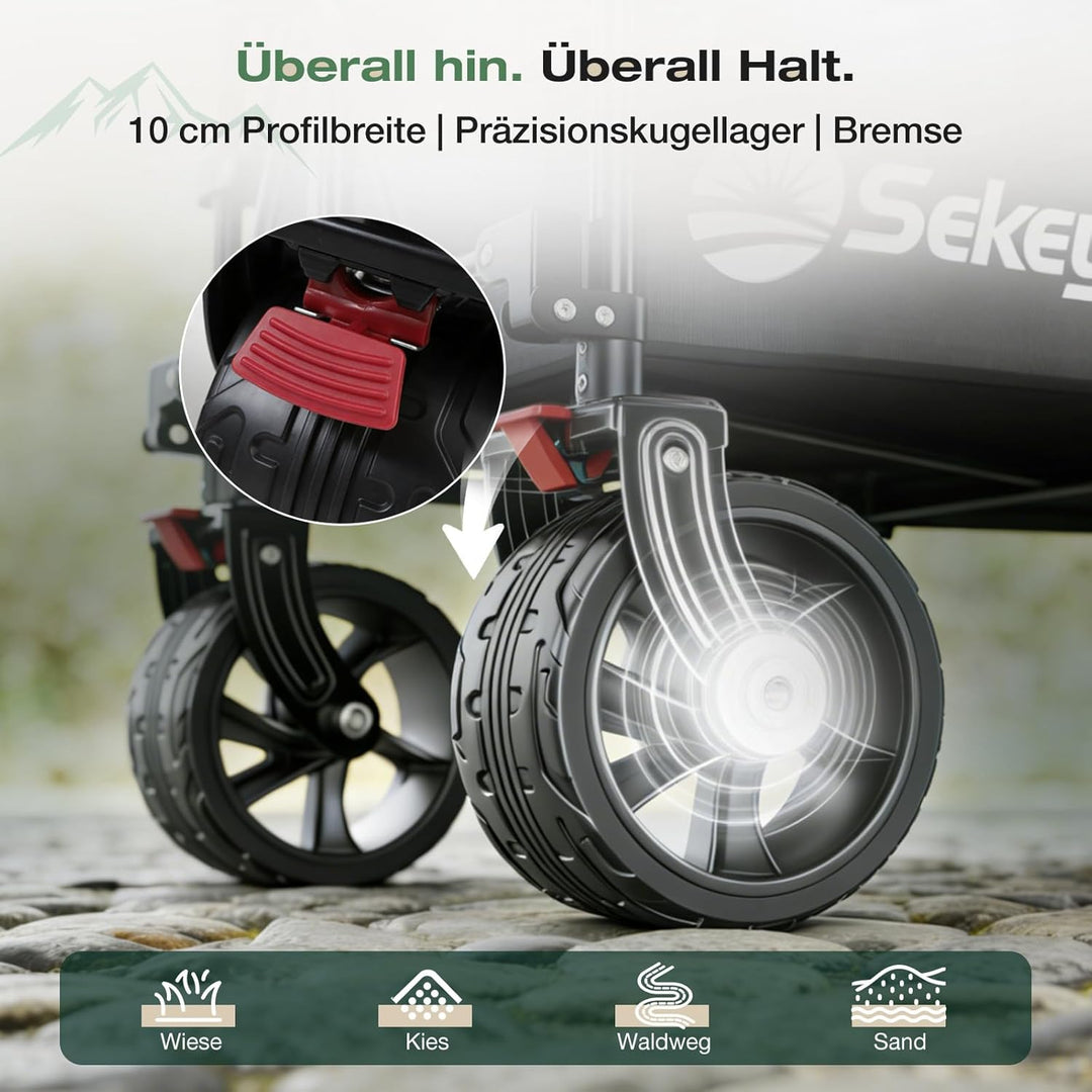 Sekey XXL Plus Bollerwagen Faltbar 200L 200KG Belastbar, Faltbollerwagen mit Extra Breite 17x10 cm A