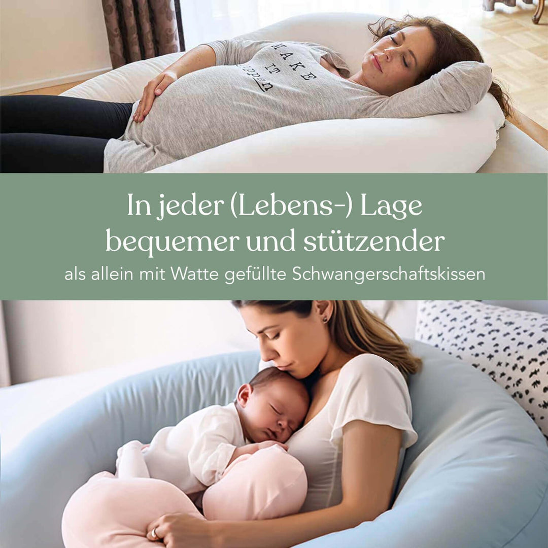 Traumreiter Seitenschläferkissen Visco J mit Bezug Silber. Hybrid Kissen + 1cm Memory Foam. J Form S