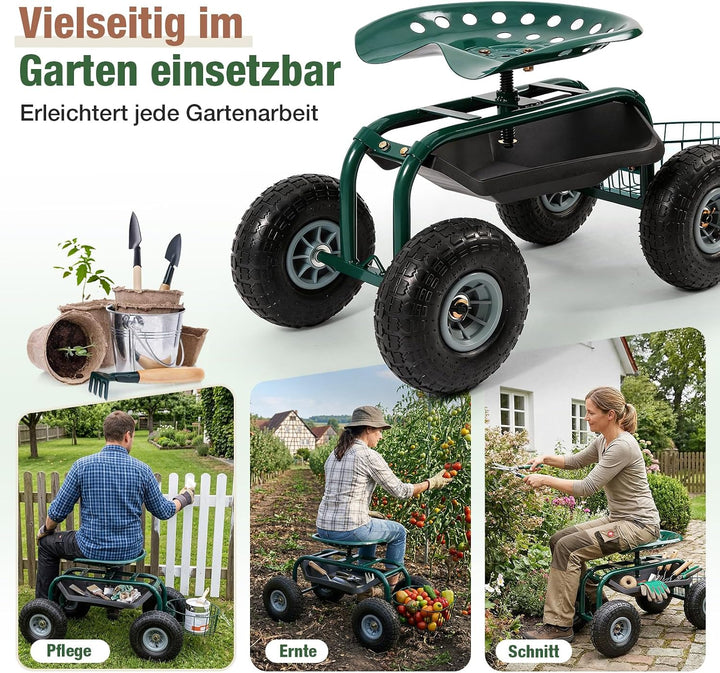 Sekey Gartensitz mit Rollen bis 180kg - Rollsitz für Gartenarbeit im Gewächshaus &amp; Beet - Ø 25,5cm L