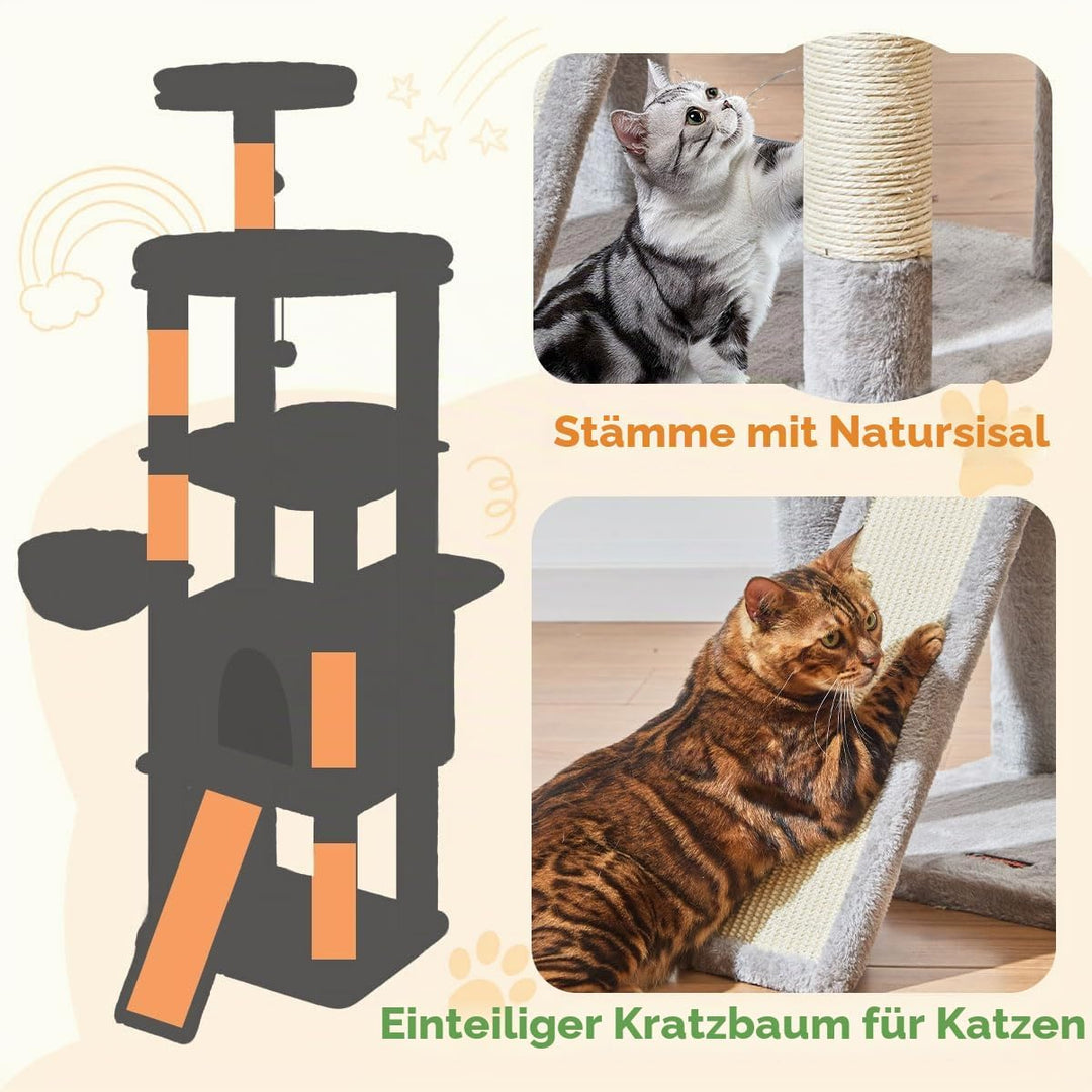 Taoqimiao 183cm Kratzbaum XXL, Grosser Katzenbaum Für Grosse Katzen, MS045W Hellgrau, Hellgrau