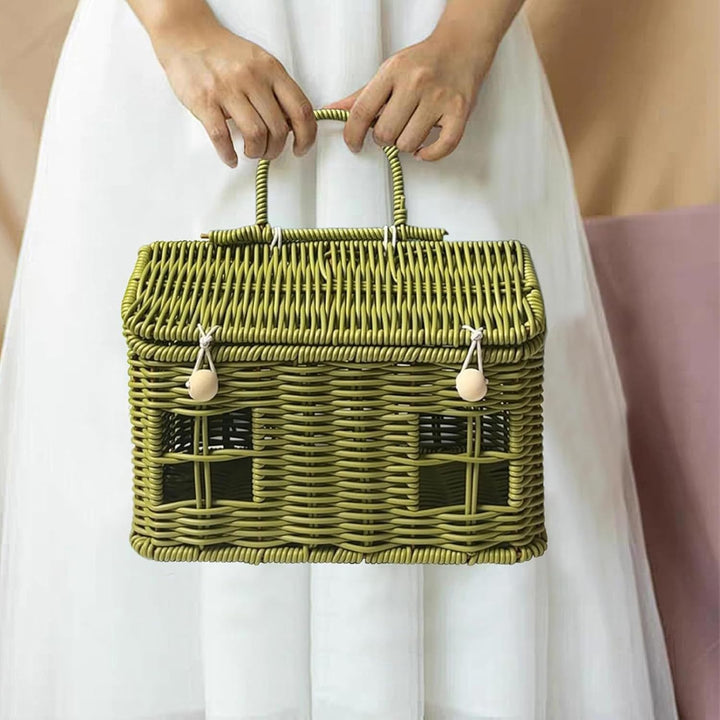 Easter Basket - Woven House Picnic Basket, Multipurpose Storage with Handle and Lid, Decorative Cont