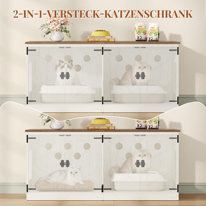 Hzuaneri Katzenschrank für 2 Katzen, Katzenklo Schrank, 120 x 50 x 54 cm, Katzentoilette Schrank Ver