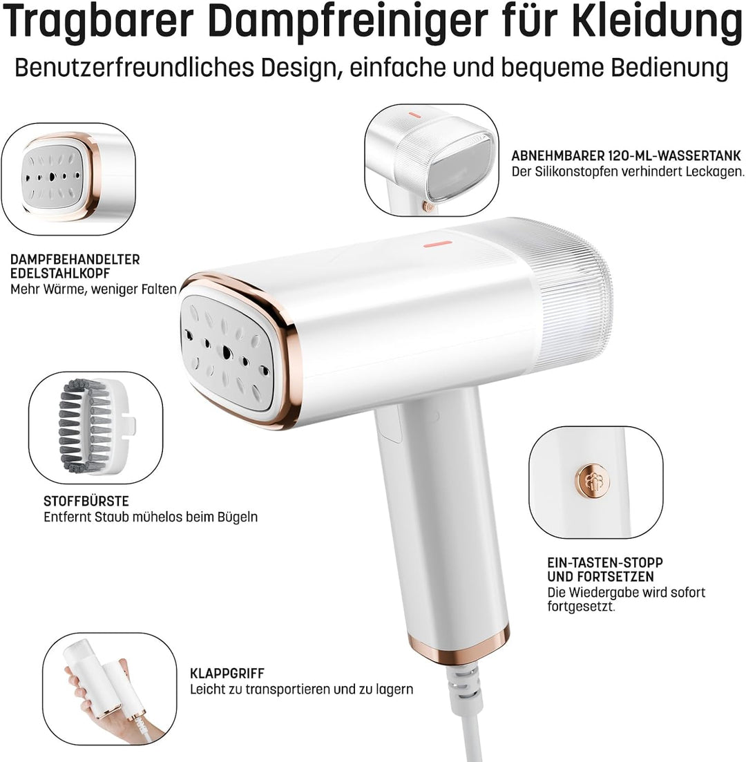 Dampfglätter Steamer Dampfbügler Faltbar - 1200 W, 15s Schnellaufheizung Weiss, Weiss