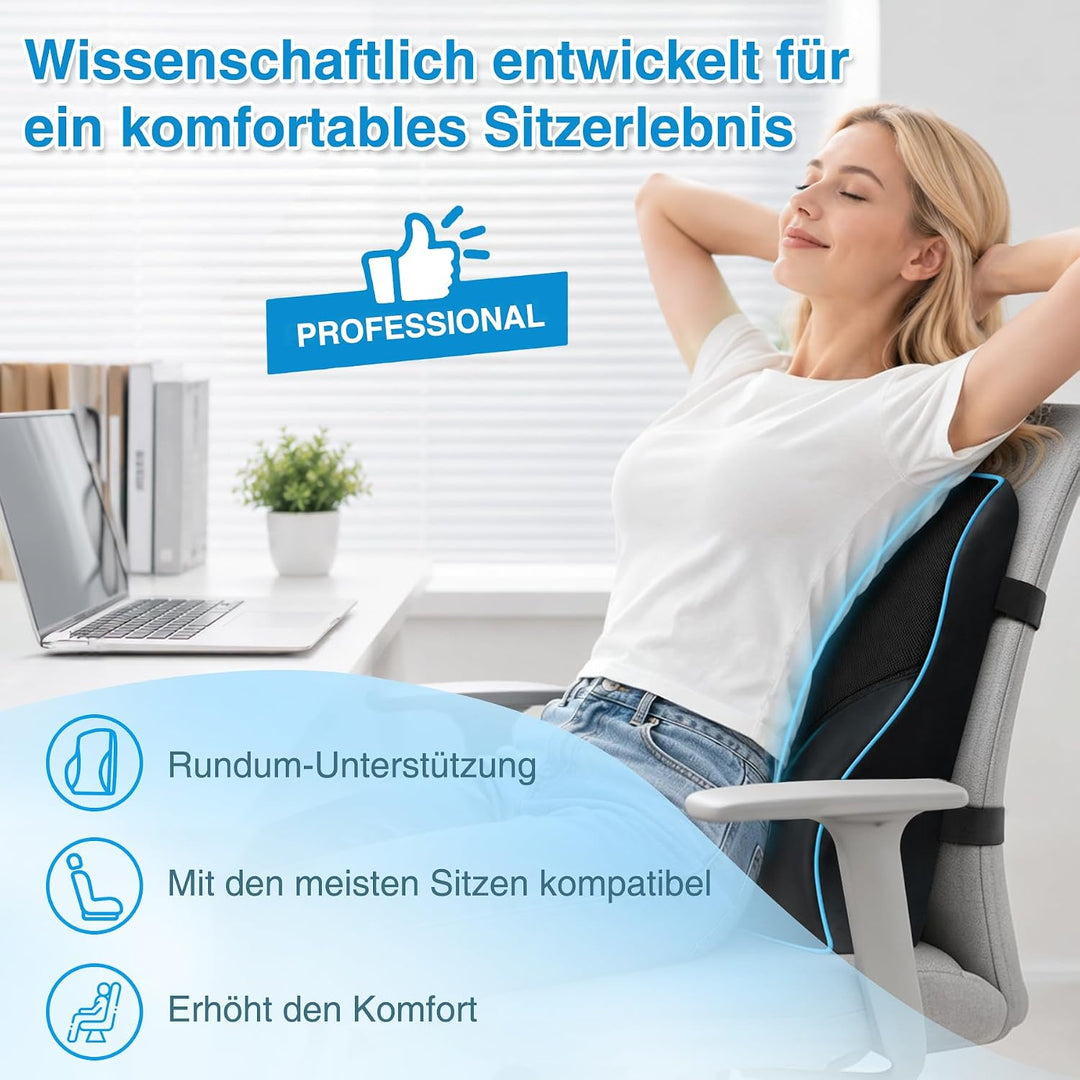 POOTACK Lendenkissen mit Memory-Schaum - Rückenkissen für Auto, Bürostuhl Blau Schwarz, Blau Schwarz
