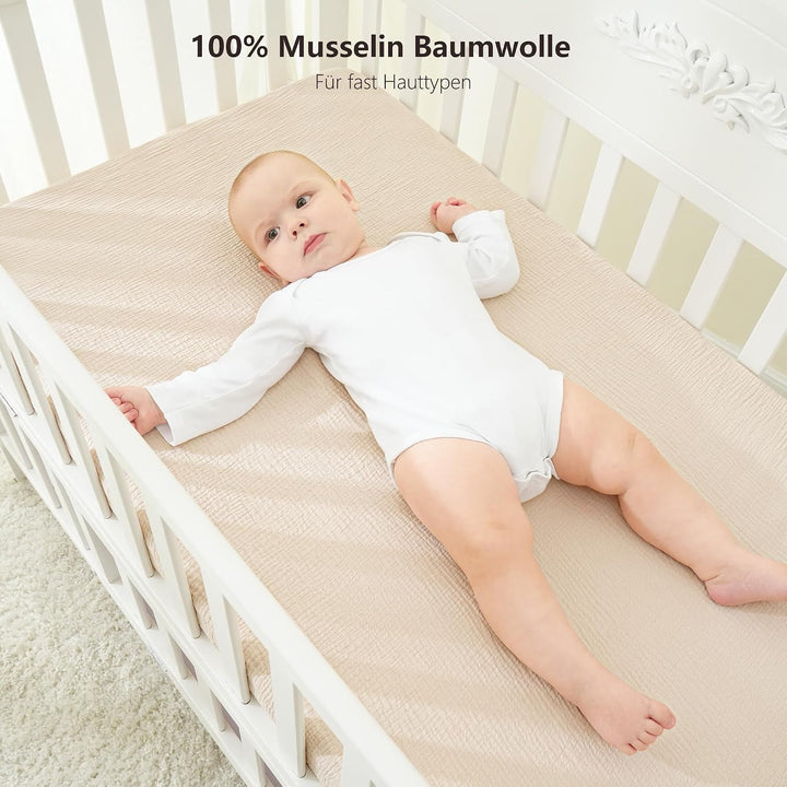 Bearmoss 2er Set Kinder Spannbettlaken,Musselin-Bettlaken 100% Baumwolle Baby-Bettlaken 60x120cm/140