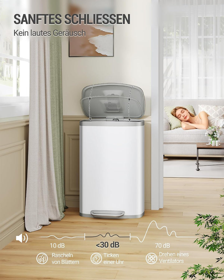Hzuaneri Mülleimer Küche, 50 Liter Abfalleimer mit Tretpedal, Tretmülleimer mit Softclose-Deckel und