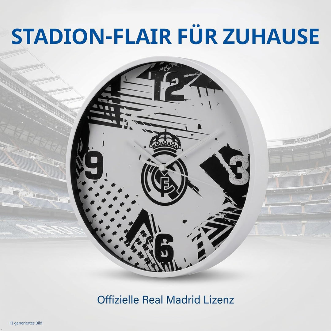 Real Madrid Funky Wanduhr 25 cm mit leisem Quarzuhrwerk und Batterie