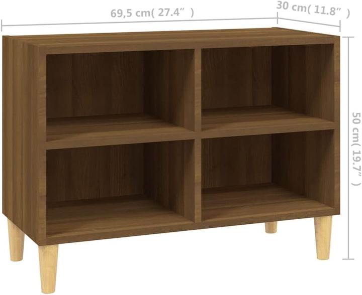 homiuse TV-Schrank mit Massivholz-Beinen Braun Eiche-Optik 69,5x30x50cm TV Board Hochglanz Fernsehsc