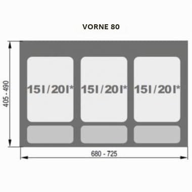 Mülltrennsystem Küche für 80 cm Schrank 3-fach 72,5x49x30 cm (3x 15L) mit Deckel Einbau Abfallsammle