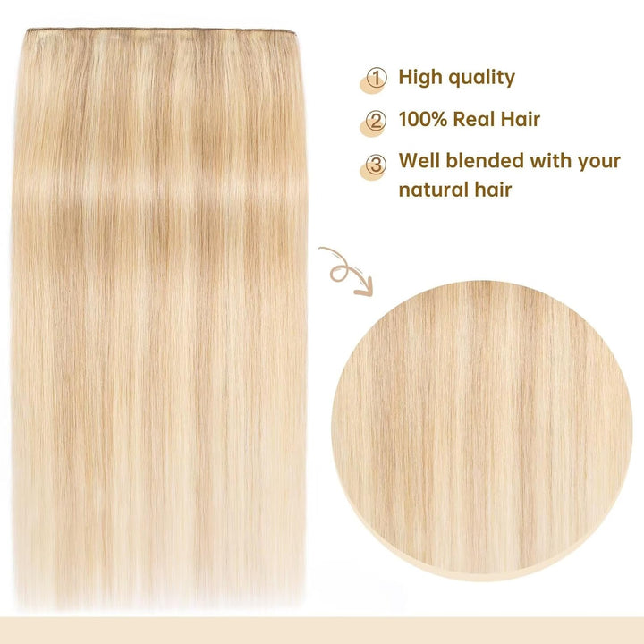 TESS Clip in Extensions Echthaar Blond Balayage 25 cm, Ein Stück Clip in Echthaar Haarverlängerung 5