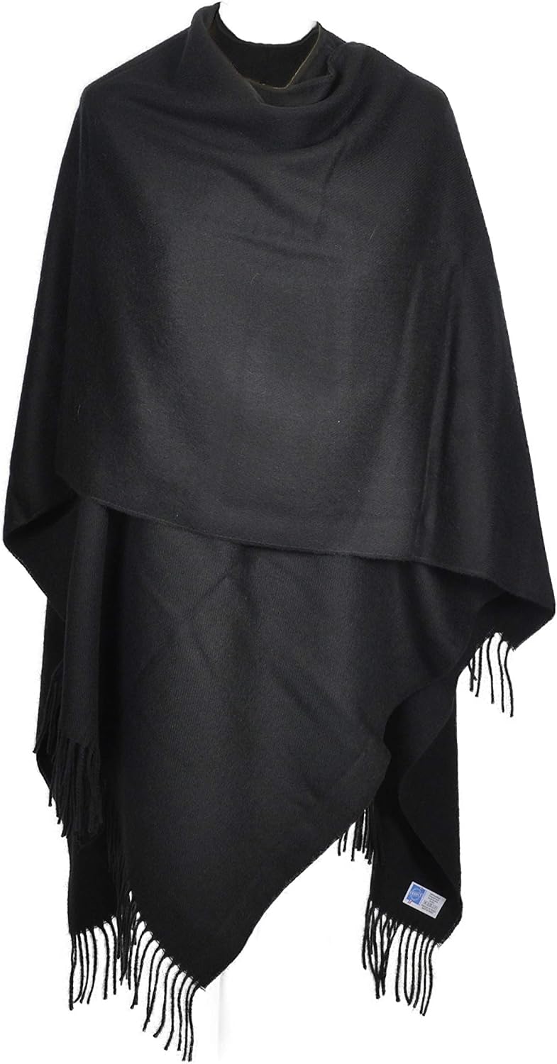 Toutacoo, Grosser Poncho mit Fransen - Damen - 01-schwarz, 01-schwarz