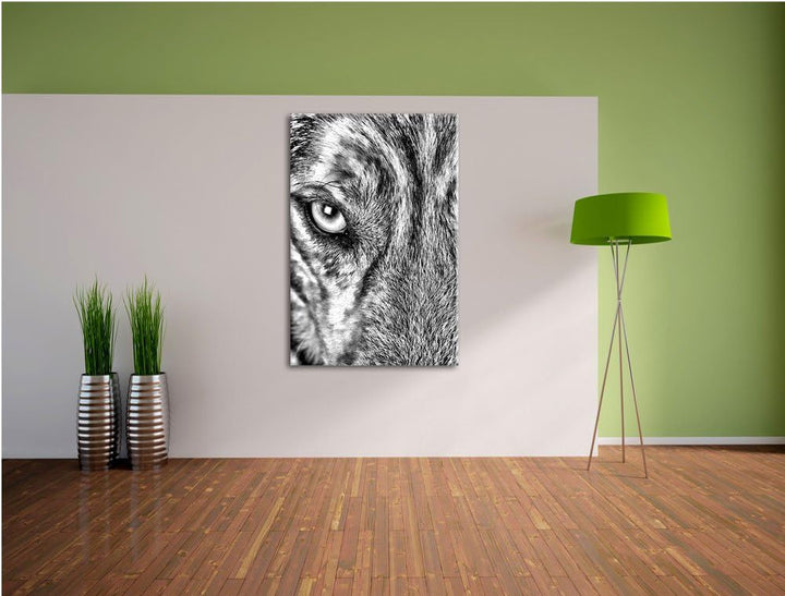 Pixxprint Husky eisblaue Augen / 100x70cm Leinwandbild bespannt auf Holzrahmen/Wandbild Kunstdruck D