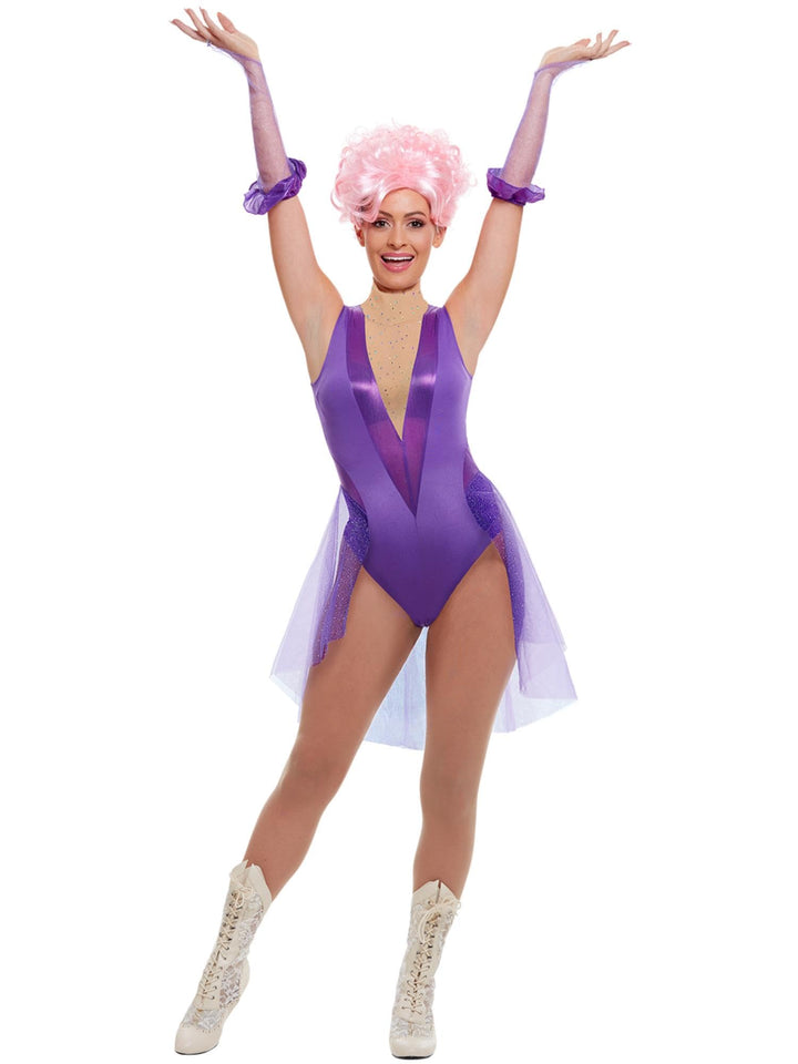 Smiffys Trapeze Artist Costume, Purple with Bodysuit &amp; Gloves, Circus Fancy Dress, Adult Dress Up Co