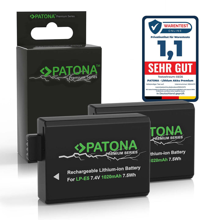 PATONA 2X Premium Akku Ersatz für Canon LP-E5 LPE5 Battery Pack 1020mAh | Ersatzakku für EOS Rebel X