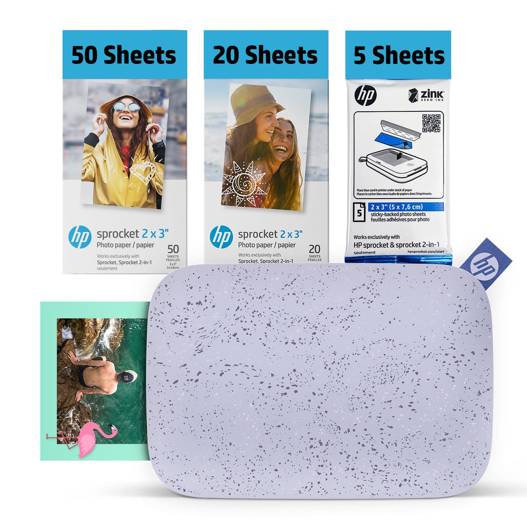 HP Sprocket 2x3 Sofortbild-Smartphone-Fotodrucker 75-Blatt-Bundle - Tragbarer kabelloser Bluetooth-F