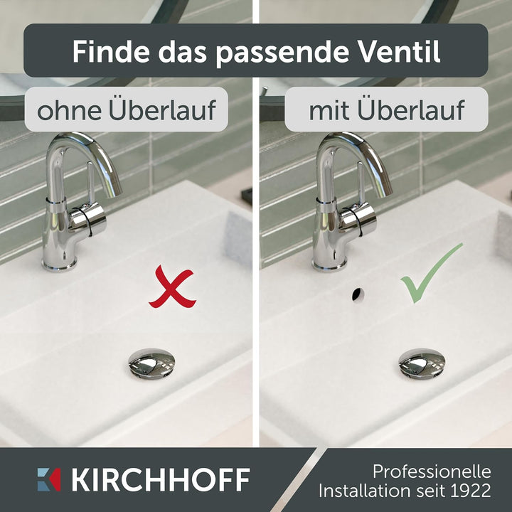 KIRCHHOFF Design Universal Waschbecken Ablaufgarnitur, Pop Up Waschbeckenstöpsel, Ablaufventil mit Ü