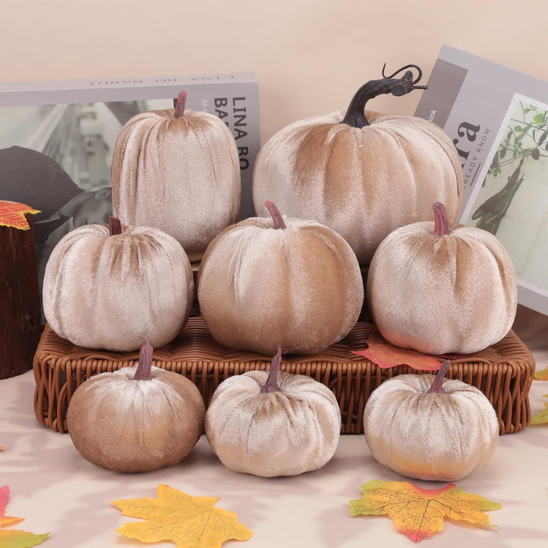 Meiwlong 8 Stück Künstlich Halloween Kürbisse Gefälscht Champagner Samt Tuch Dekoration Zuhause Küch