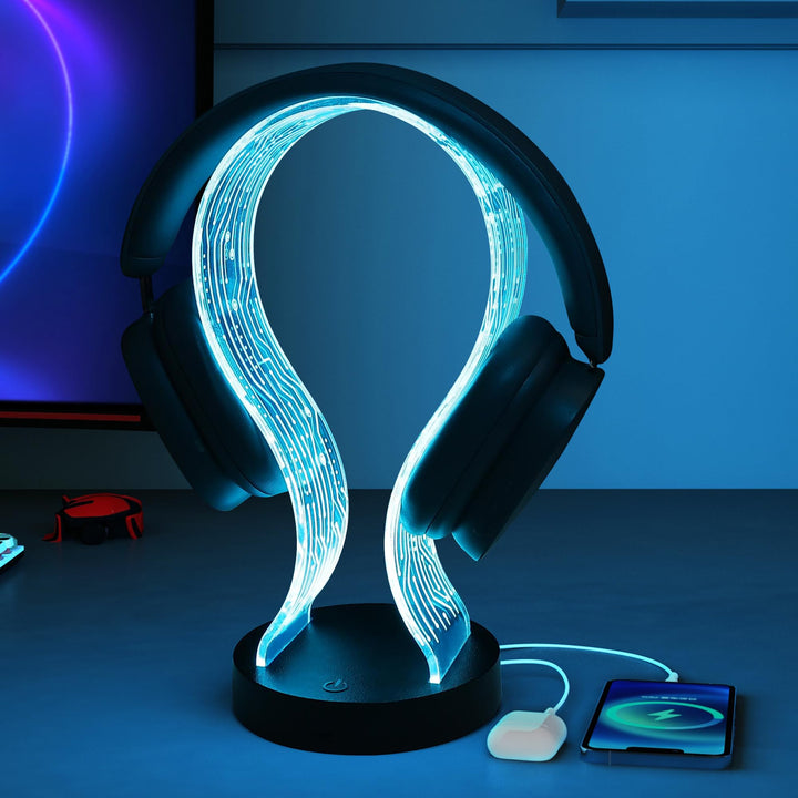 Ammonite Light Up Headphone Stand, 16 Farbe leuchtet Gaming Schreibtisch Accessoire mit 1 USB-Ladean