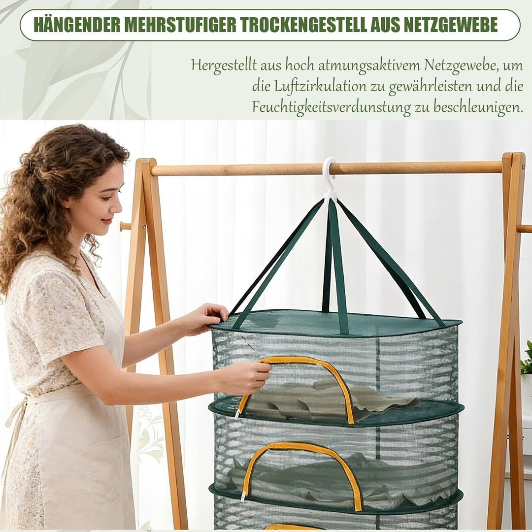 4 Schicht Trocknungsstand, Mesh Net Kräuter Trocknungsnetz hängende Haken für Gemüse, Früchte, Kräut