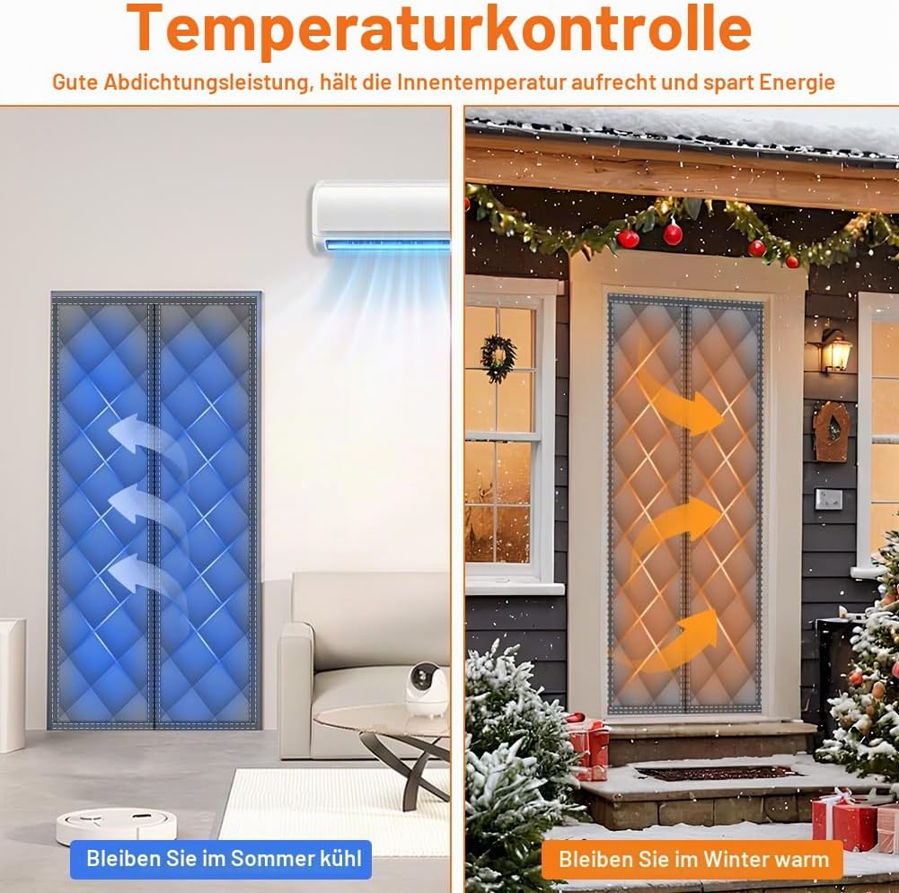 flintronic Magnet Wärmeschutzvorhang für Türen, 90x200cm Thermo Türvorhang, Lsolier Schutz Vorhang,