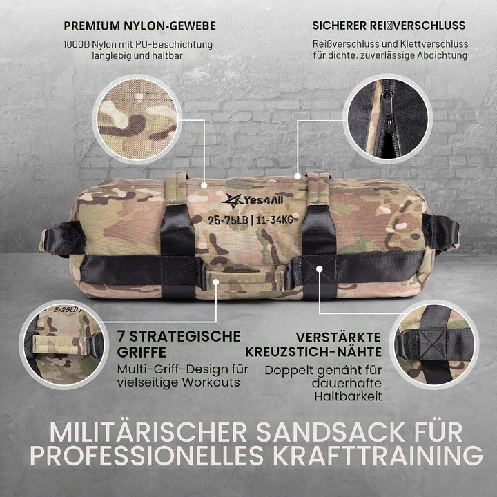 Yes4All Verstellbar Gewichtssack für Fitness mit 7 Griffe - Power bag ideal für Krafttraining, Ungef