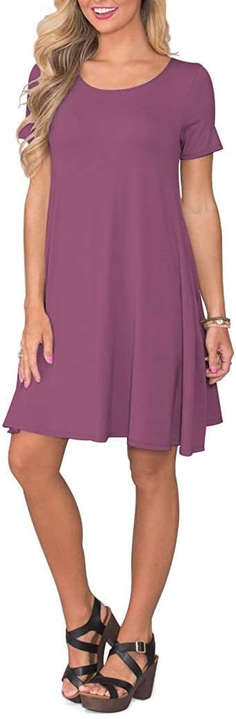 AUSELILY Damen Sommer Kurzarm Shirtkleider Kurz Sommerkleider mit Taschen XL Mauve, XL Mauve