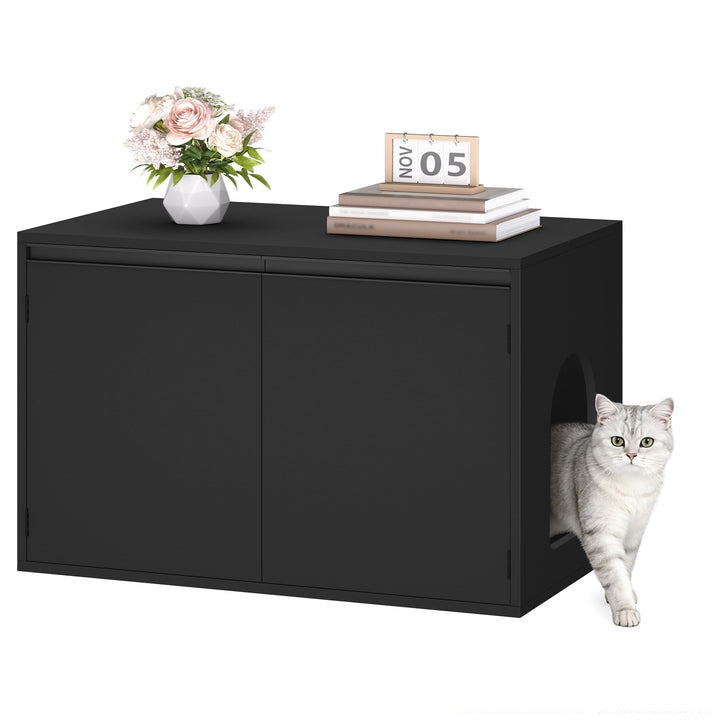 Hzuaneri Katzenschrank 80cm Katzenklo Schrank Ausbaubare Trennwand Schwarz | Katzenhaus Verstellbare
