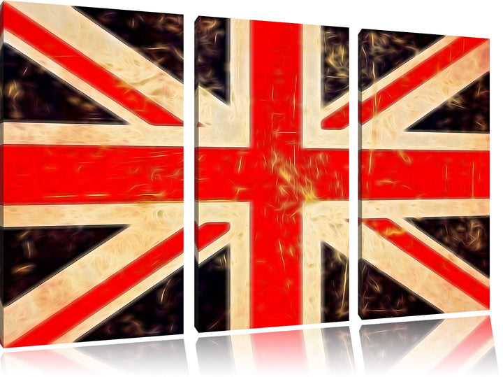 Pixxprint Union Jack Neon Lights Effekt 3-Teiler Leinwandbild 120x80 Bild auf Leinwand