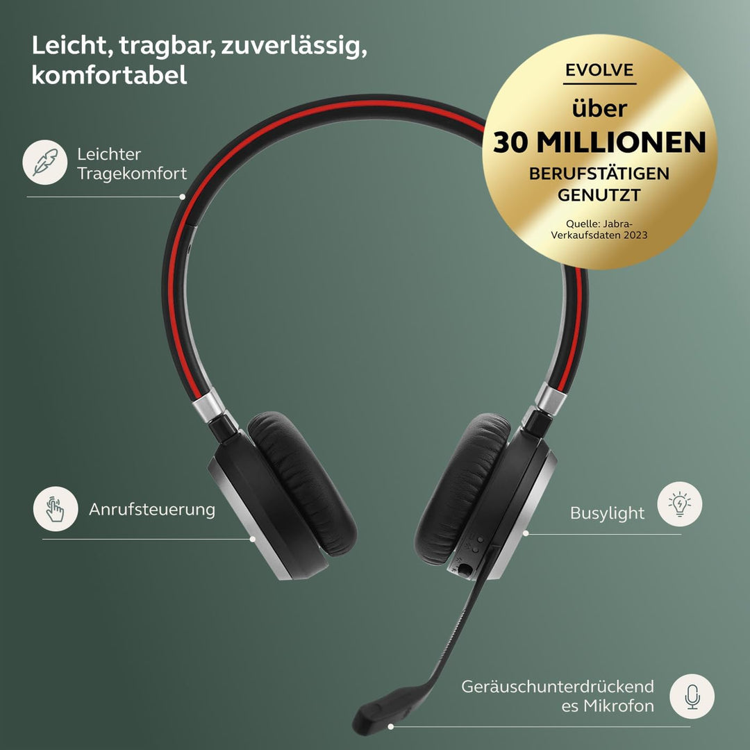 Jabra Evolve 65 SE Schnurloses Stereo-Headset-Bluetooth-Headset mit Mikrofon mit Geräuschunterdrücku