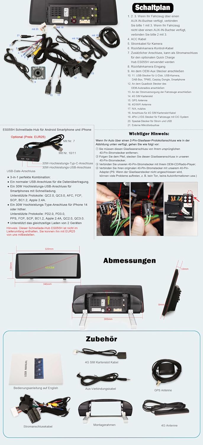 Erisin 12.3 Zoll Qualcomm 8-Kern 8GB+128GB Android 14 Autoradio mit GPS Navi für BMW 3er E90 E91 E92