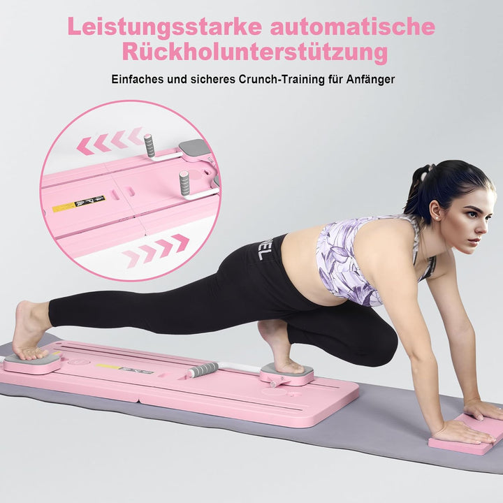 Pilates Board mit automatischem Rückprall – Faltbares Core-Trainingsgerät für Zuhause, inkl. Kniesch