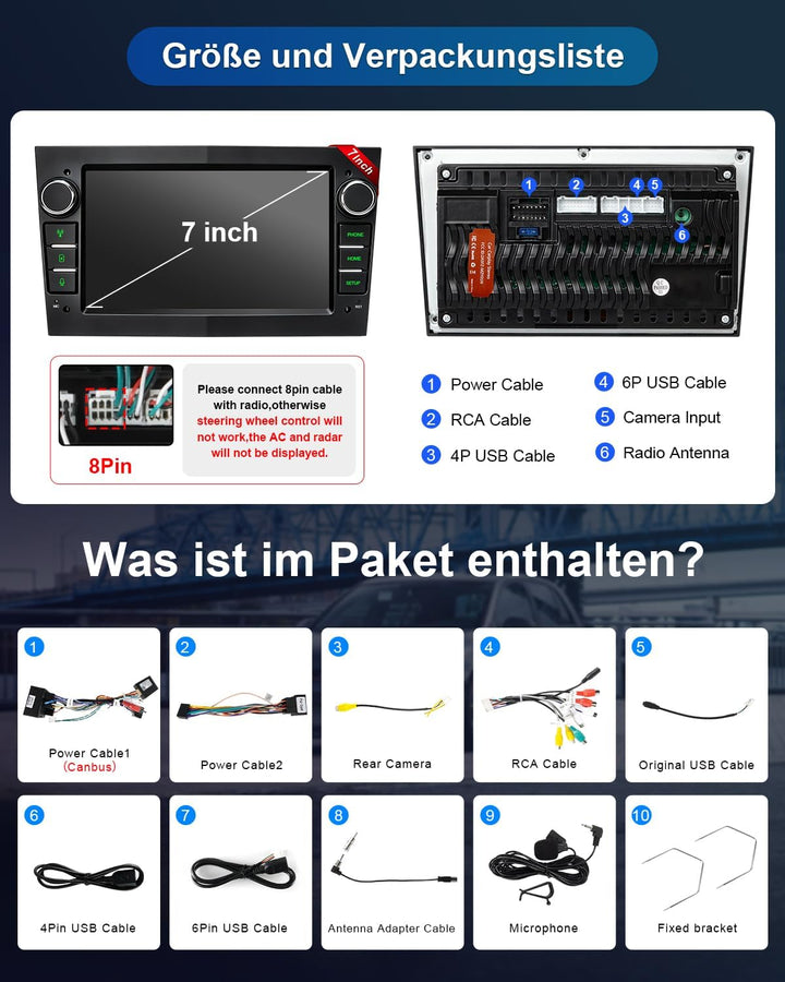 Autoradio mit Bildschirm Carplay Radio für Opel Corsa D, Astra J/H,Meriva 7-Zoll Schwarz, 7-Zoll Sch