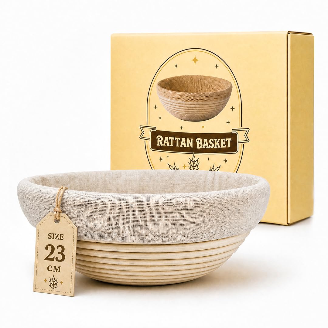 GUSSKÖNIG Gärkörbchen Rund 23 cm aus Rattan – Gärkorb Brot für Sauerteig, Brot Backen Zubehör, Brot