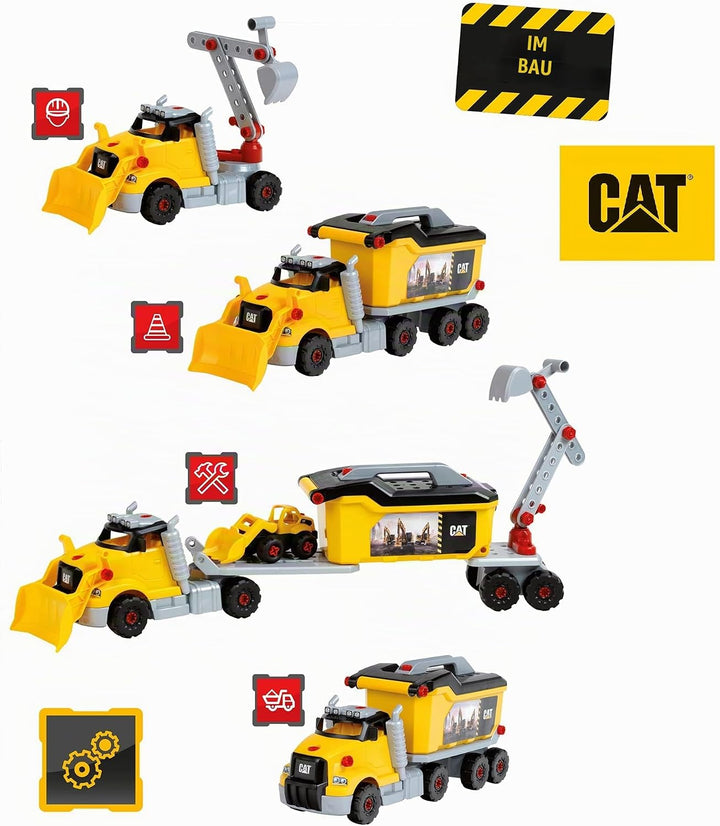 Theo Klein 3252 Caterpillar - Schraubtruck 4 in 1 I Konstruktionsspielzeug mit Werkzeugbox I Inkl. B